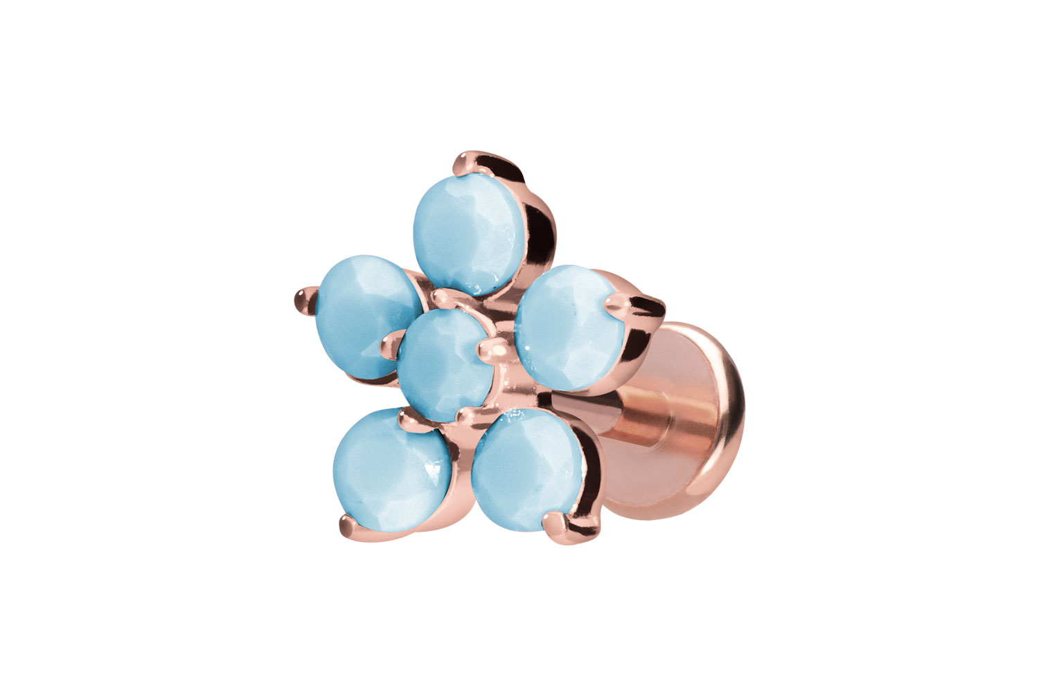 Titan Labret Piercing mit Push Fit BLUME + SYNTHETISCHE TÜRKISE